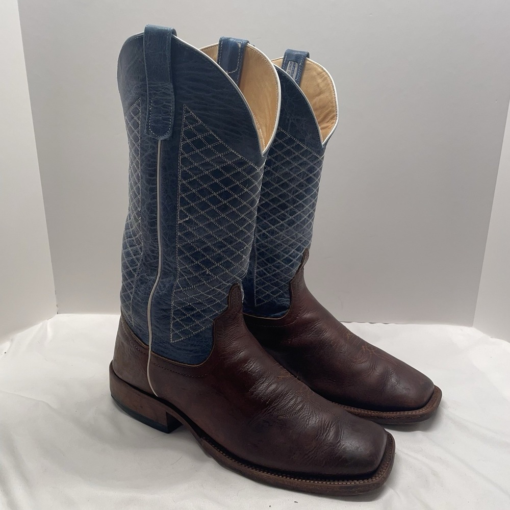 Anderson Bean Men's Cowboy Boots Size 10.5 Square Toe Mike Tyson Bison Blue Lava